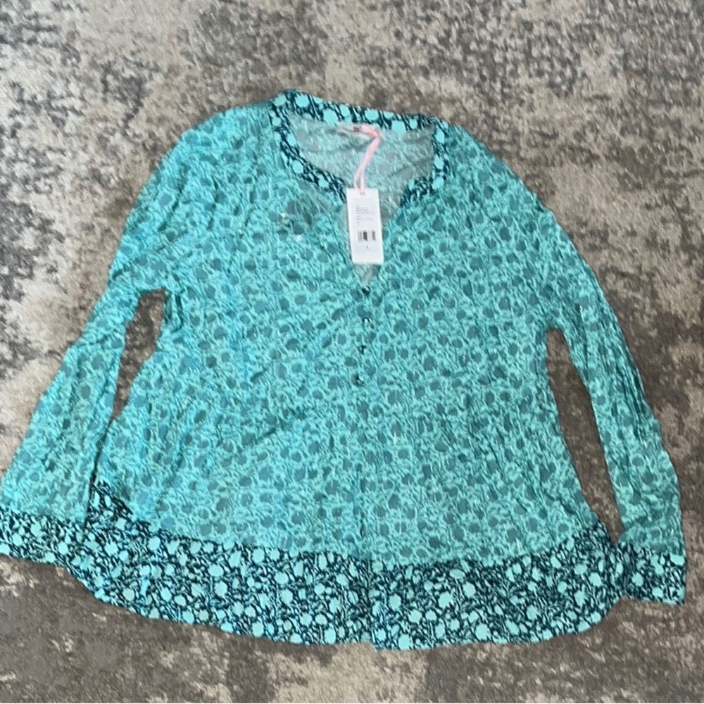 Vineyard Vines Flowy Floral Green Women's Top